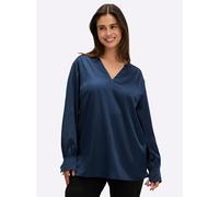 Longbluse SHEEGO, Damen, Gr. 48, blau (dunkelblau), 97% Polyester, 3% Elasthan, unifarben, V-Ausschnitt, Blusen Longbluse (73790309-48) dunkelblau