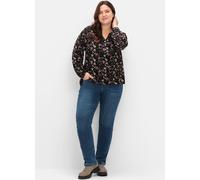 Longbluse SHEEGO, Damen, Gr. 42, lila (aubergine, schwarz, gemustert), 100% Viskose, geblümt, gemustert, unifarben, Rundhals, Blusen Longbluse (86470425-42) aubergine, schwarz, gemustert