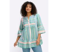 Longbluse SHEEGO BY JOE BROWNS, Damen, Gr. 50, kalkmint, hummer, gemustert, 100% Baumwolle, gemustert, gestreift, Rundhals, Blusen Longbluse (60303156-50) kalkmint, hummer, gemustert