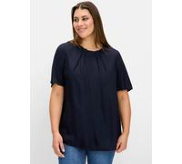 Longbluse SHEEGO, Damen, Gr. 40, blau (tiefblau), 100% Viskose, unifarben, Rundhals, Kurzarm, Blusen (25162106-40) tiefblau