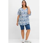 Longbluse SHEEGO, Damen, Gr. 44, beige (ecru, gemustert), 100% Viskose, gemustert, Rundhals, Kurzarm, Blusen (16335162-44) ecru, gemustert