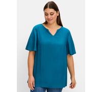 Longbluse SHEEGO, Damen, Gr. 42, blau (dunkelpetrol), 100% Viskose, unifarben, Rundhals, Kurzarm, Blusen (37965353-42) dunkelpetrol
