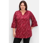 Longbluse SHEEGO, Damen, Gr. 54, rot (dunkelrot, gemustert), 97% Viskose, 3% Elasthan, bedruckt, geblümt, gemustert, mehrfarbig, V-Ausschnitt, Blusen Longbluse (71709020-54) dunkelrot, gemustert