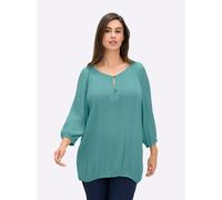 Longbluse SHEEGO, Damen, Gr. 50, blau (ozean), 100% Viskose, unifarben, V-Ausschnitt, Blusen Longbluse (27524165-50) ozean
