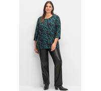 Longbluse SHEEGO, Damen, Gr. 48, schwarz (schwarz, gemustert), 100% Lyocell TENCEL™, gemustert, Rundhals, Blusen Longbluse (25043366-48) schwarz, gemustert