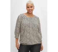 Klassische Bluse SHEEGO, Damen, Gr. 58, beige (ecru bedruckt), 100% Viskose, gemustert, mehrfarbig, Rundhals, Blusen (54175968-58) ecru bedruckt