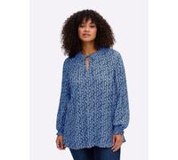Sheego Tunika mit Blütenprint und Smok-Details 48 jeansblau-gemustert