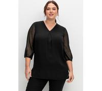Longbluse SHEEGO, Damen, Gr. 54, schwarz, 100% Polyester, unifarben, V-Ausschnitt, Blusen Longbluse (55481422-54) schwarz