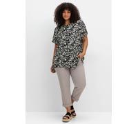 Longbluse SHEEGO, Damen, Gr. 42, schwarz (schwarz bedruckt), 100% Viskose, gemustert, Rundhals, Blusen Longbluse (72080815-42) schwarz bedruckt