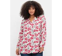 Schlupfbluse SHEEGO, Damen, Gr. 40, beige (ecru, gemustert), 100% Viskose, geblümt, gemustert, Rundhals, Langarm, Blusen (39118360-40) ecru, gemustert