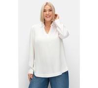 Longbluse SHEEGO, Damen, Gr. 44, beige (ecru), 100% Viskose, unifarben, V-Ausschnitt, Blusen (59576038-44) ecru