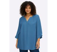 Longbluse SHEEGO, Damen, Gr. 54, blau (topas), 100% Viskose, unifarben, V-Ausschnitt, Blusen Longbluse (49148210-54) topas