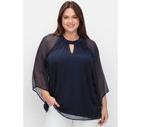 Longbluse SHEEGO, Damen, Gr. 52, blau (marine), 100% Polyester, unifarben, Rundhals, Blusen Longbluse (17728635-52) marine