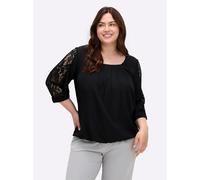 Longbluse SHEEGO BY JOE BROWNS, Damen, Gr. 58, schwarz, 100% Polyester, Spitze:100% Polyamid, unifarben, Rundhals, Blusen Longbluse (56217963-58) schwarz