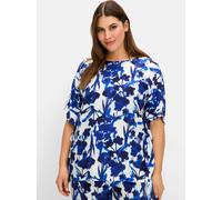 Longbluse SHEEGO, Damen, Gr. 42, kobalt, gemustert, 100% Viskose, geblümt, gemustert, Rundhals, Blusen Longbluse (63793542-42) kobalt, gemustert