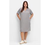 Tunikakleid INSPIRATIONEN "Tunika-Kleid", Damen, Gr. 54, Normalgrößen, blau (dunkeltaupe, marine, bedruckt), 100% Viskose, bedruckt, gemustert, mehrfarbig, kurz, V-Ausschnitt, Kleider (65229555-54) du