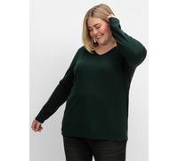 Sheego V-Ausschnitt-Pullover in flauschiger Qualität 40/42 tiefgrün