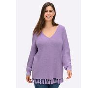 Sheego V-Ausschnitt-Pullover mit Fransensaum 52/54 lavendel-meliert