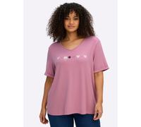 Sheego V-Shirt in A-Linie, mit Glitzerdruck 52/54 altrosa-bedruckt