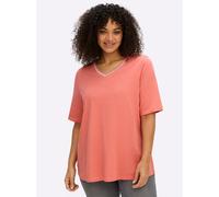 Sheego V-Shirt mit Glitzergarn-Streifen 56/58 koralle