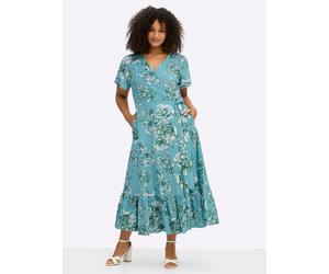 Sheego Wickelkleid mit Volant am Saum 56 aquamarin-smaragd-gemustert