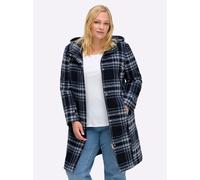 Sheego Wintermantel mit Reißverschluss und Druckknöpfen 58 tiefblau-eisblau-kariert