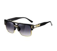 SHEEN KELLY Große Retro Sonnenbrille Square Brille Herren Damen Spiegel Linsen Luxus Eyewear Schwarz Hälfte Rahmen Metall Gold UV400 Oversized
