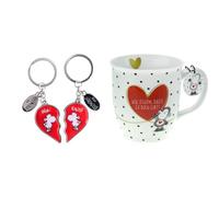 Sheepworld Geschenkset Herzen | 1 Anhängerset in Herzform und 1 Tasse mit Motivdruck | Geschenk Freunde, Valentinstag, Geburtstag | 46178 + 46218