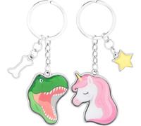 Sheepworld Paar-Schlüsselanhänger Dino, Einhorn | 2 Anhänger mit Schlüsselring und Charm, Metall, Epoxy, Länge 8,5 cm | Geschenk für zwei, Valentinstag | 74809