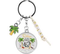 Sheepworld Schlüsselanhänger mit Spruch Relax | Anhänger mit Schlüsselring, 8,6 cm, mit Palmen-Charm | 74127