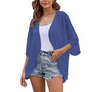Sheer Chiffon leichte Kimono Strickjacken Solide Farben offener Vorderseite Kurze Cover ups Dunkelblau M
