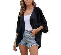 Sheer Chiffon leichte Kimono Strickjacken Solide Farben offener Vorderseite Kurze Cover ups Schwarz 2XL