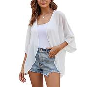 Sheer Chiffon leichte Kimono Strickjacken Solide Farben offener Vorderseite Kurze Cover ups Weiß XL