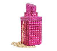 Sheiyeah Damen-Handtasche in Lippenstift-Form, eingelegter Strass, Kristall, Glitzer, Abendtasche, Geldbörse, Clutch, glitzernde Bankett-Handtasche, Rose