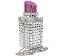 Sheiyeah Damen-Handtasche in Lippenstift-Form, eingelegter Strass, Kristall, Glitzer, Abendtasche, Geldbörse, Clutch, glitzernde Bankett-Handtasche, Pink
