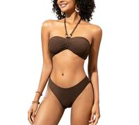 SHEKINI Bandeau Bikini Damen Set Bikinis Hohe Taille Neckholder Bikini Mit Kordelzug Bikini Set Einfarbig Zweiteiler Badeanzug Bademode Sexy Swimsuit Boho