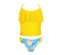 SHEKINI Bikini Mädchen Zweiteilige Badeanzuge Rüschen Langes Tankini Oberteil mit Triangle Badehose Bikini Kinder Teenager für 6-14 Jahre (12-14 Jahre,Zitronengelb)