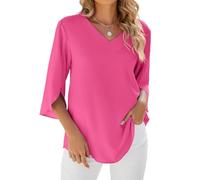 SHEKINI Chiffon Bluse Damen Sommer Casual T-Shirt 3/4 Arm Elegant Tunika Tops für Leggings V-Ausschnitt Locker Oberteil mit Glockenärmeln