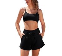 SHEKINI Damen 2-teilige Badeanzüge Bralette Badeanzug High Waisted Bikini Shorts mit Taschen(Schwarz,XL)