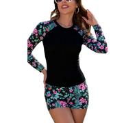 SHEKINI Damen 2-teiliger Rashguard Langarm Badeanzug Schnell Trocknend UV Schutz Schwimmshirt mit Integrierter BH Bademode mit Boyshort Schwimmen Surfen