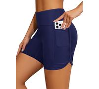 SHEKINI Damen Badeshorts Swim Hohe Taille Schwimmhose Schnelltrocknende Bikini Shorts Badehose Sommer Badeshort mit Innenslip und Taschen