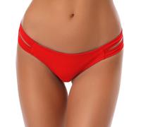 SHEKINI Damen Niedrige Taille Bikini Bottom Bademode Tanga Bikinihose Chic Aushöhlen Brazilian Bikini Slip (XS,Rot)