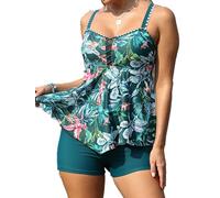 SHEKINI Damen Tankini Set Zweiteiliger Badeanzug Bauchweg Große Größe Push up Bademode Flowy Badeanzüge Drucken Tank Top Hohe Taille Badeshort Swimsuits