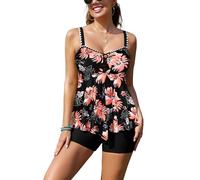 SHEKINI Damen Tankini Set Zweiteiliger Badeanzug Bauchweg Große Größe Push up Bademode Flowy Badeanzüge Drucken Tank Top Hohe Taille Badeshort Swimsuits
