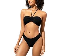 SHEKINI Damen Textur Halter Bandeau Perlen Krawatte Zurück String Bikini Oberteile Mittlere Abdeckung Bikinihosen Zweiteilige Badeanzug Badeanzüge Bademode