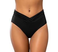SHEKINI Damen V-Shape Retro Bikinihose Ruched Bauchweg Klassisch Badehose Strandhose Grosse Grössen für Frauen