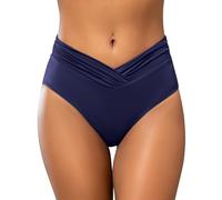 SHEKINI Damen V-Shape Retro Bikinihose Ruched Bauchweg Klassisch Badehose Strandhose Grosse Grössen für Frauen