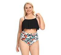SHEKINI Damen Zweiteilige Badebekleidung Elegant Rüschen Verstellbarer Rückenfrei Bikini Set Hohe Taille Ruched Bikinihose Bademode Große Größe Badeanzug