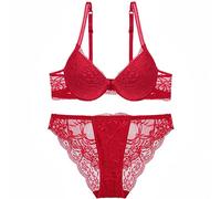 SHEKINI Dessous Set Damen Push Up BH mit Bügel Nicht Abnehmbare Gepolstert Spitzen BH Set Sexy Lingerie BH und Slip 2 Teilige Unterwäsche Frauen