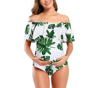 SHEKINI Maternity Einteiliger Badeanzug Damen Rüschen Bandeau Ruched Verstellbarer Bikini Grosse Grössen Umstandsbadeanzug Einteiliger Bikini Schwangerschaft